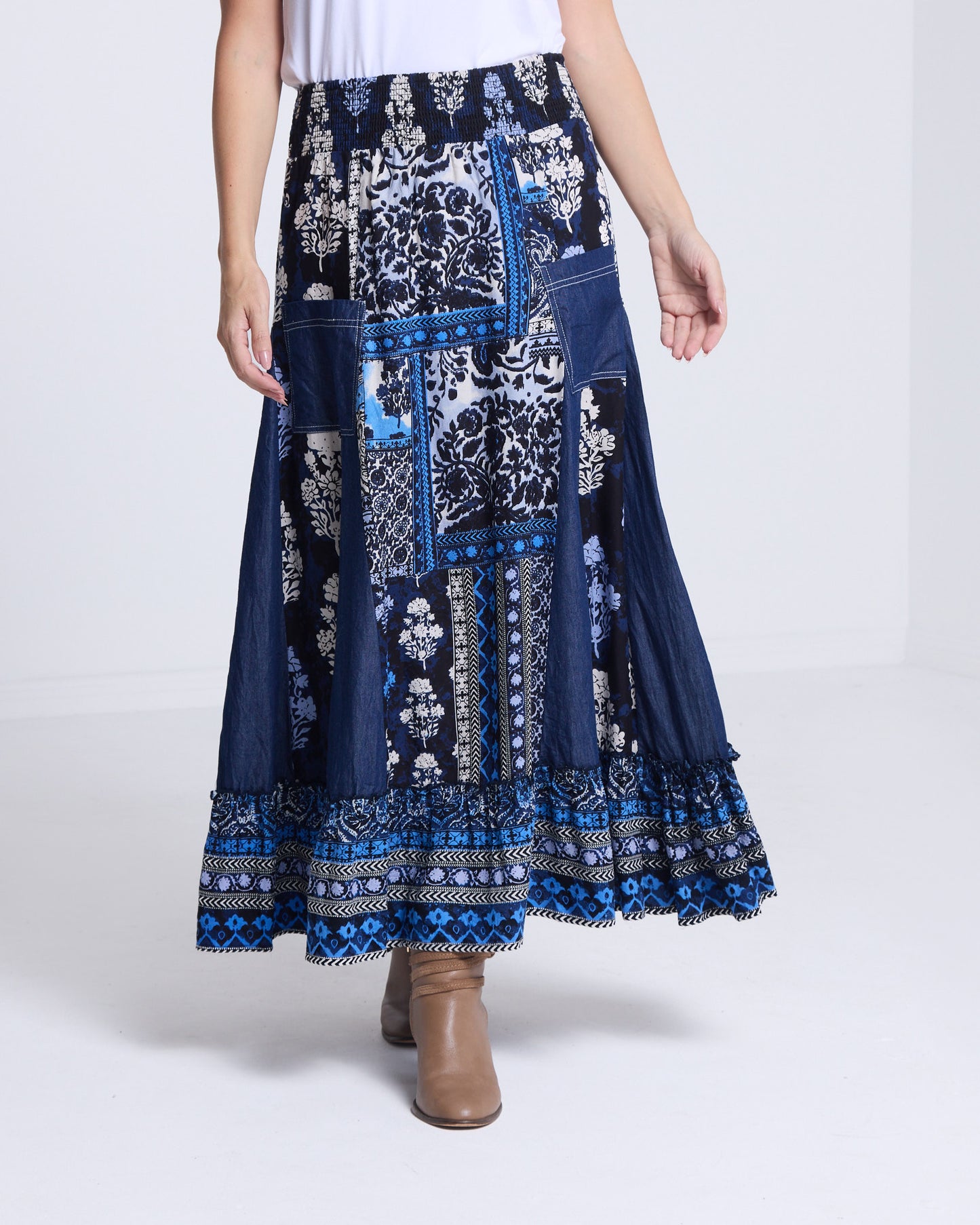 Bhadoi Skirt - Blue Patchwork
