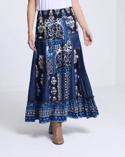 Bhadoi Skirt - Blue Patchwork
