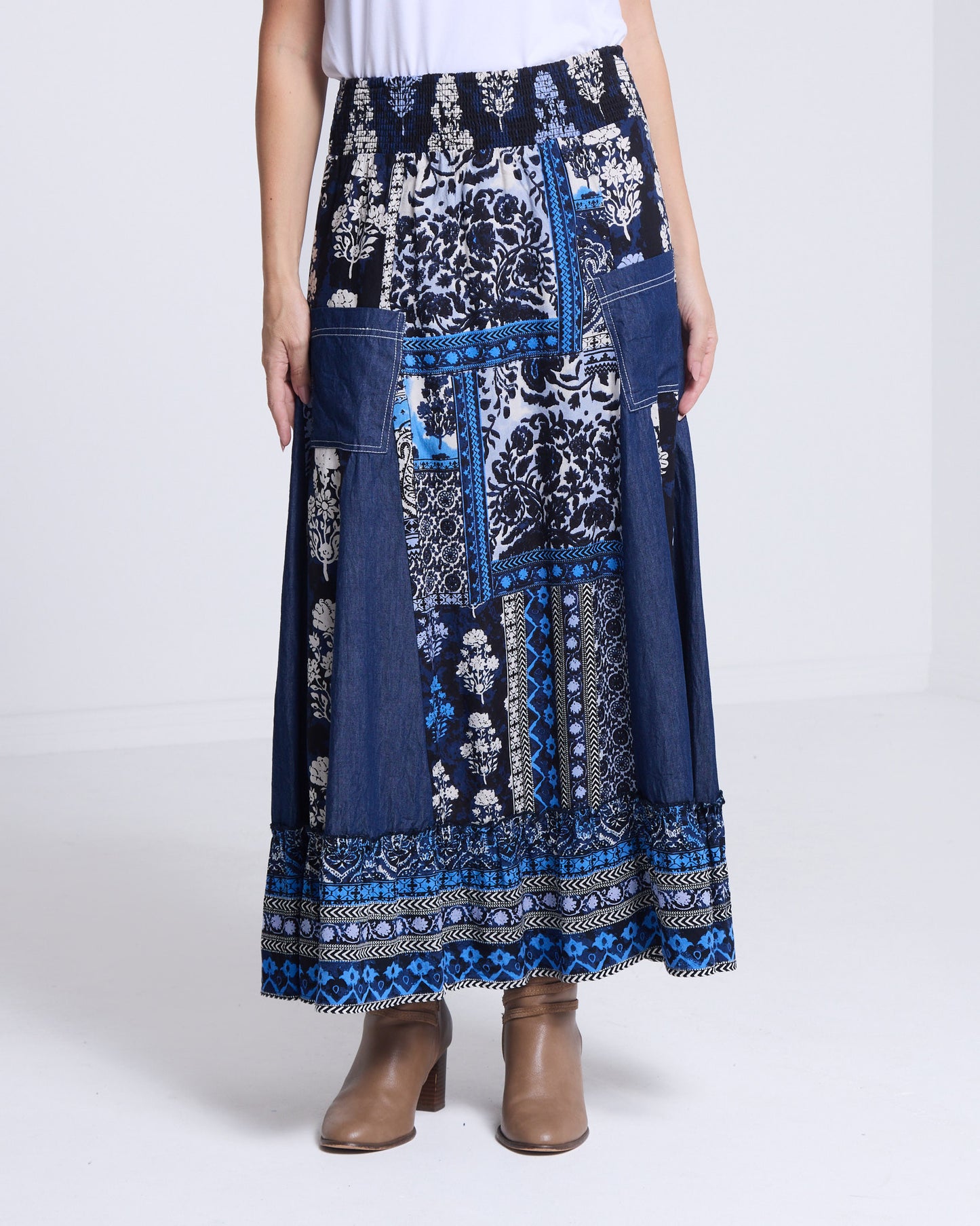 Bhadoi Skirt - Blue Patchwork