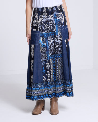 Bhadoi Skirt - Blue Patchwork