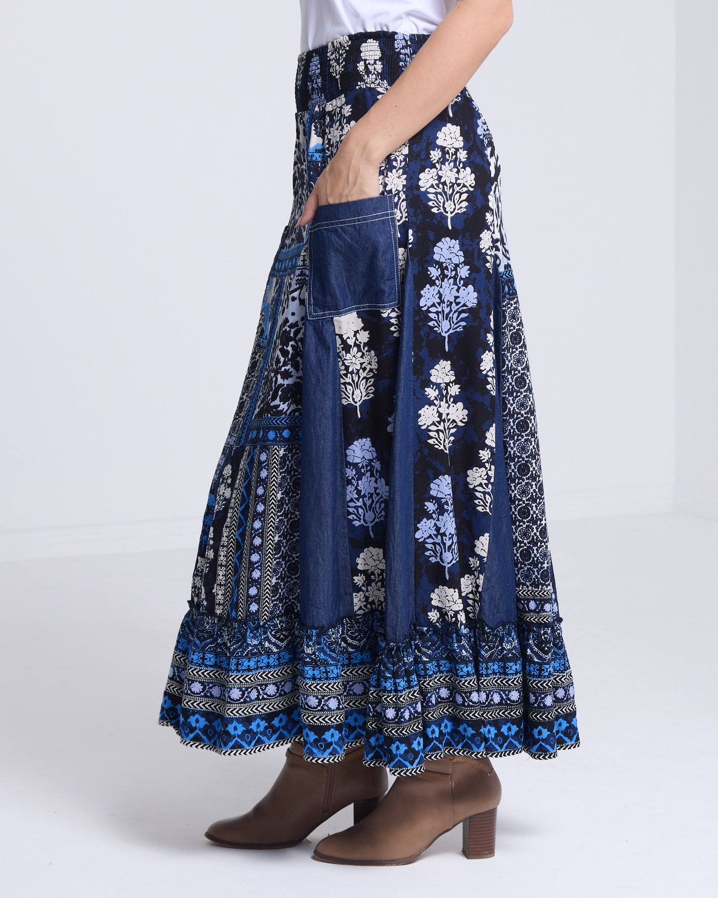 Bhadoi Skirt - Blue Patchwork