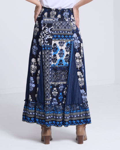 Bhadoi Skirt - Blue Patchwork
