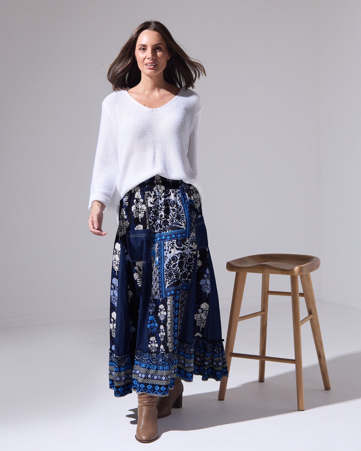 Bhadoi Skirt - Blue Patchwork