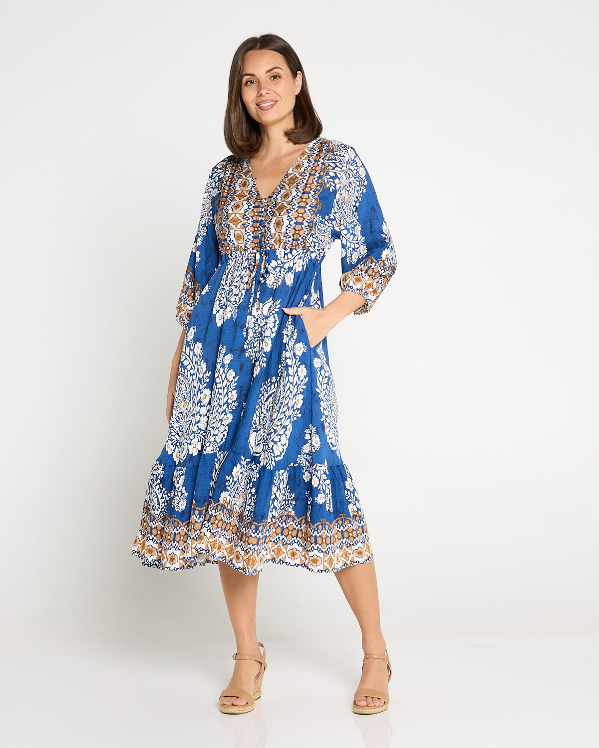 Ainsley Dress - Blue Jacobean