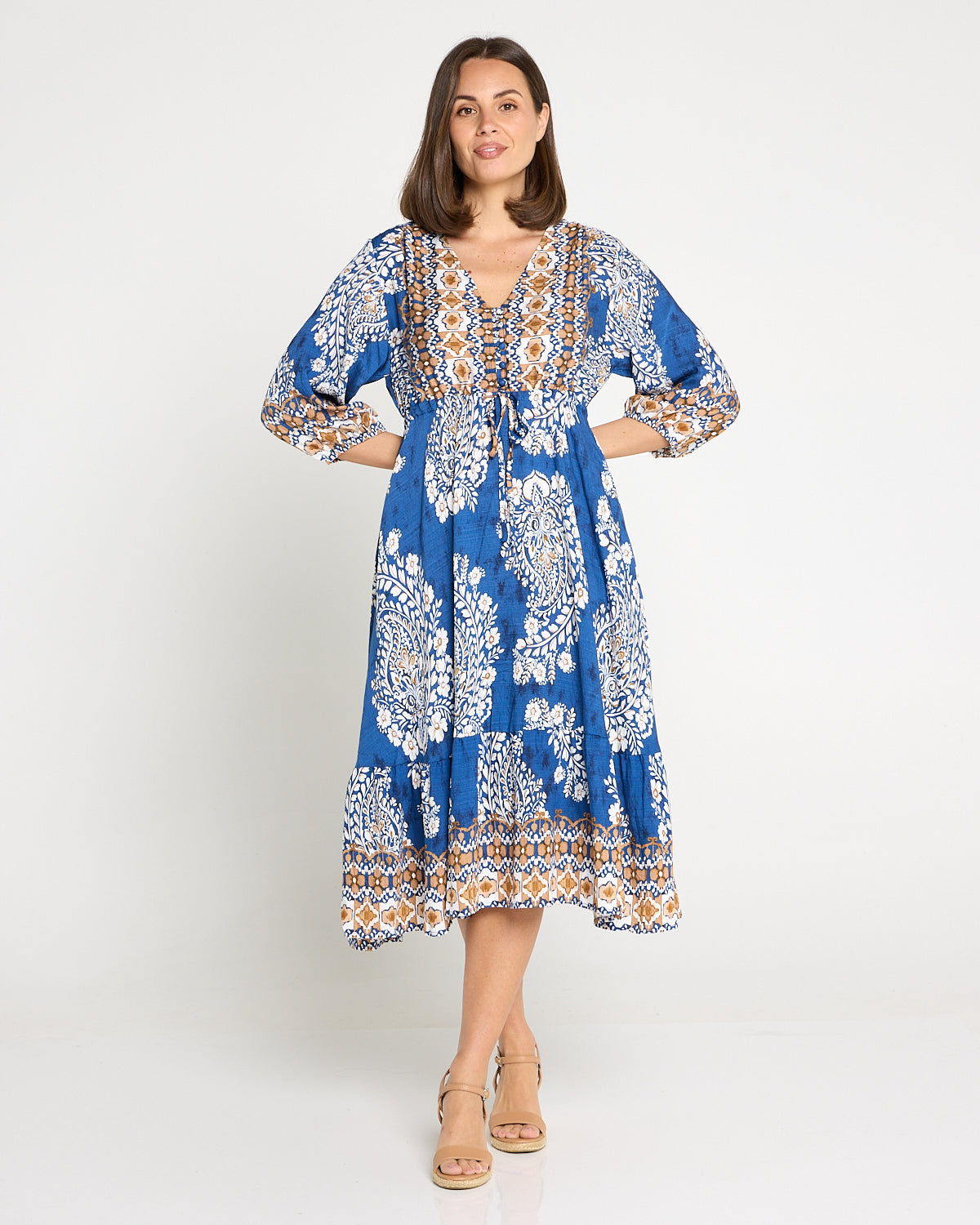 Ainsley Dress - Blue Jacobean