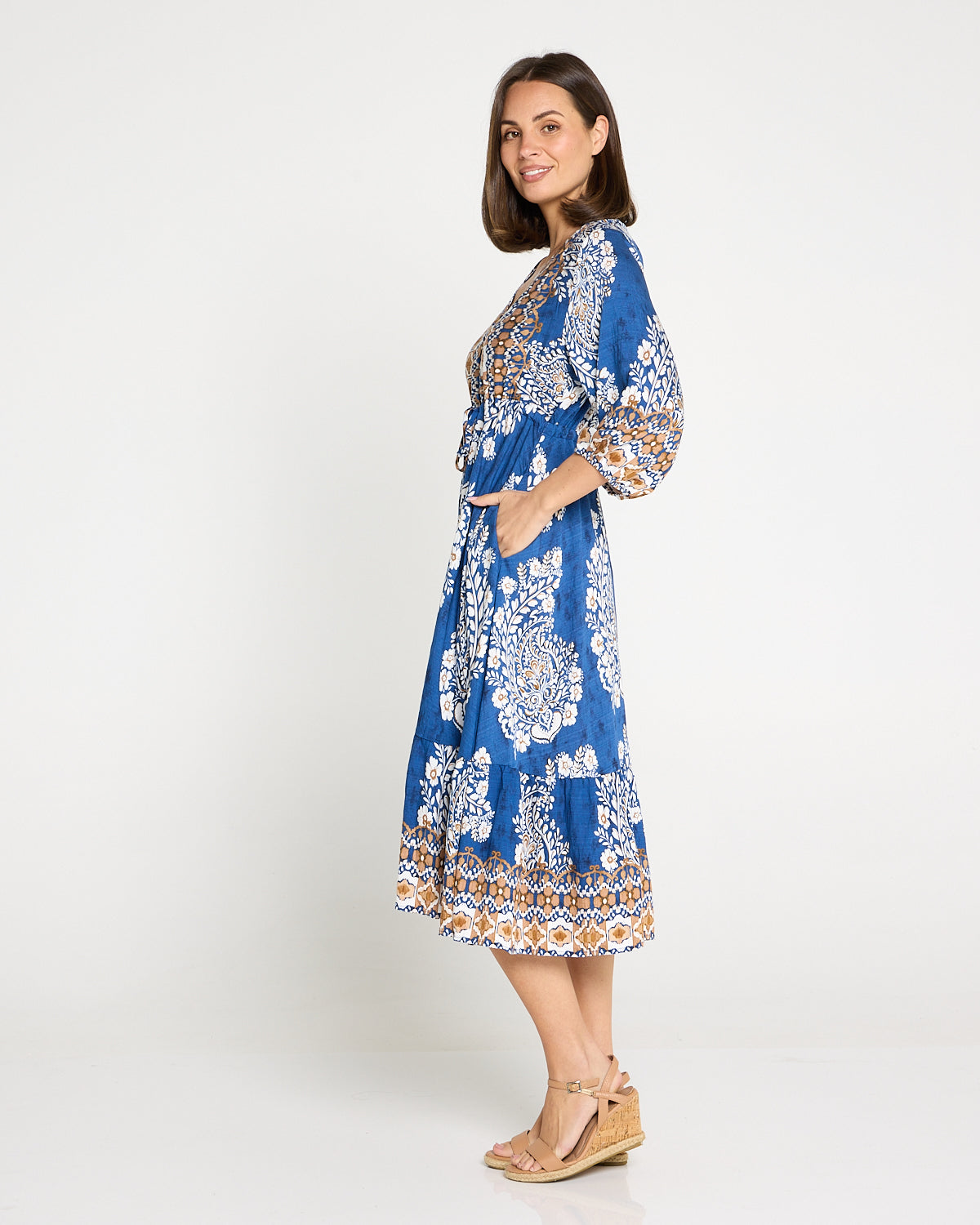 Ainsley Dress - Blue Jacobean