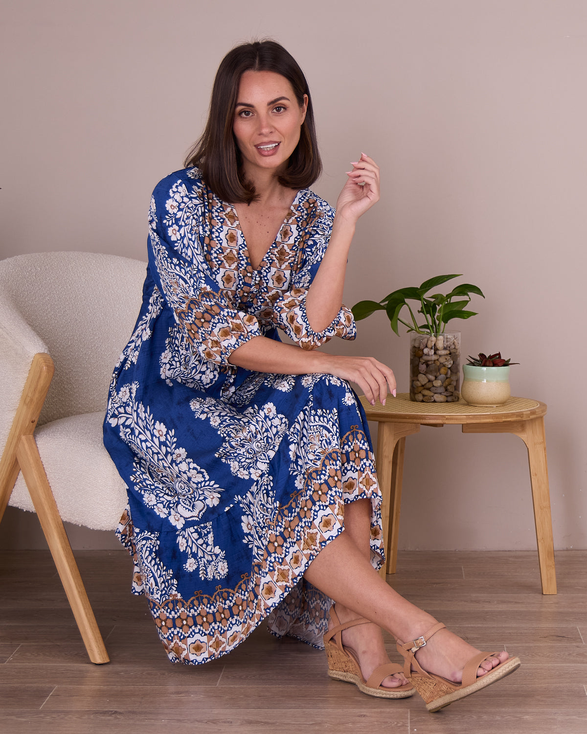 Ainsley Dress - Blue Jacobean