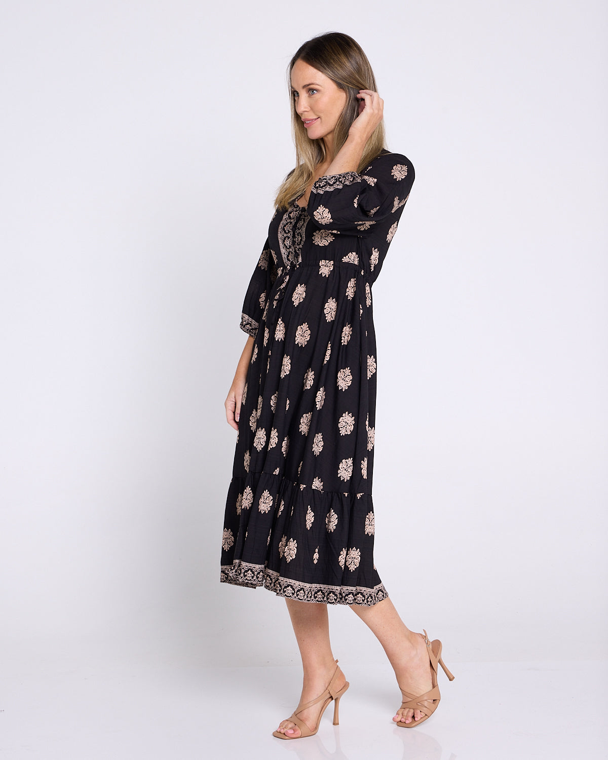 Ainsley Dress - Black/Bronze Flourish