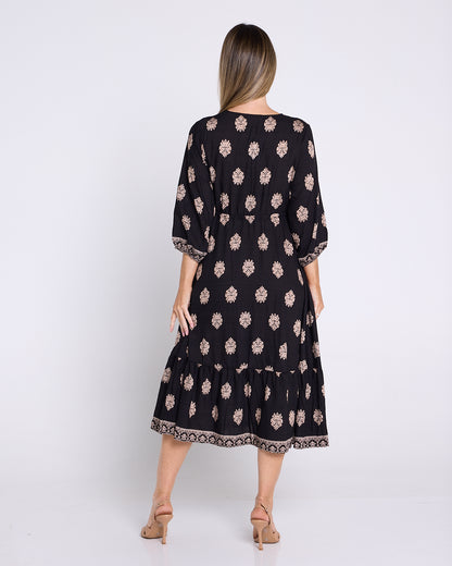 Ainsley Dress - Black/Bronze Flourish