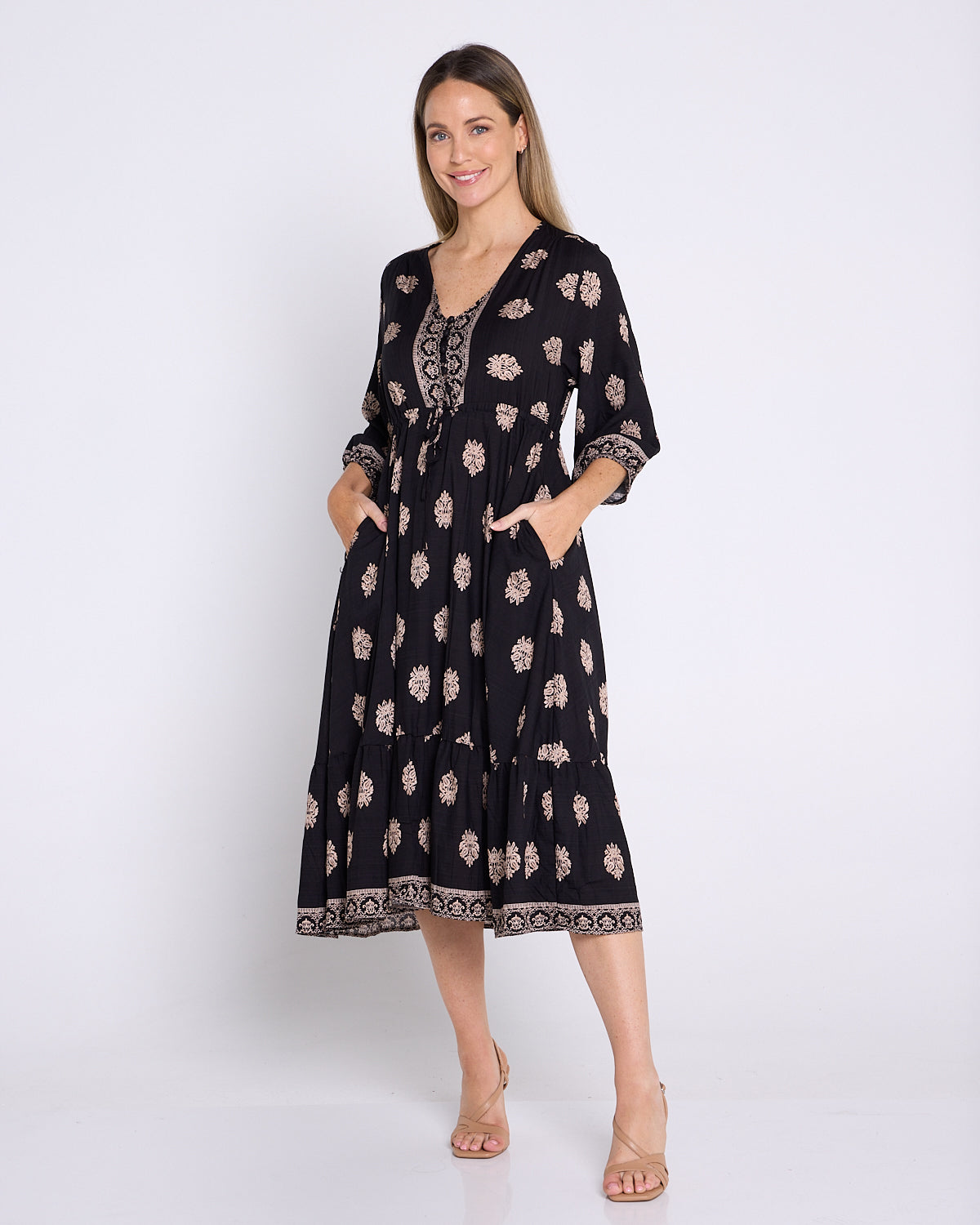 Ainsley Dress - Black/Bronze Flourish