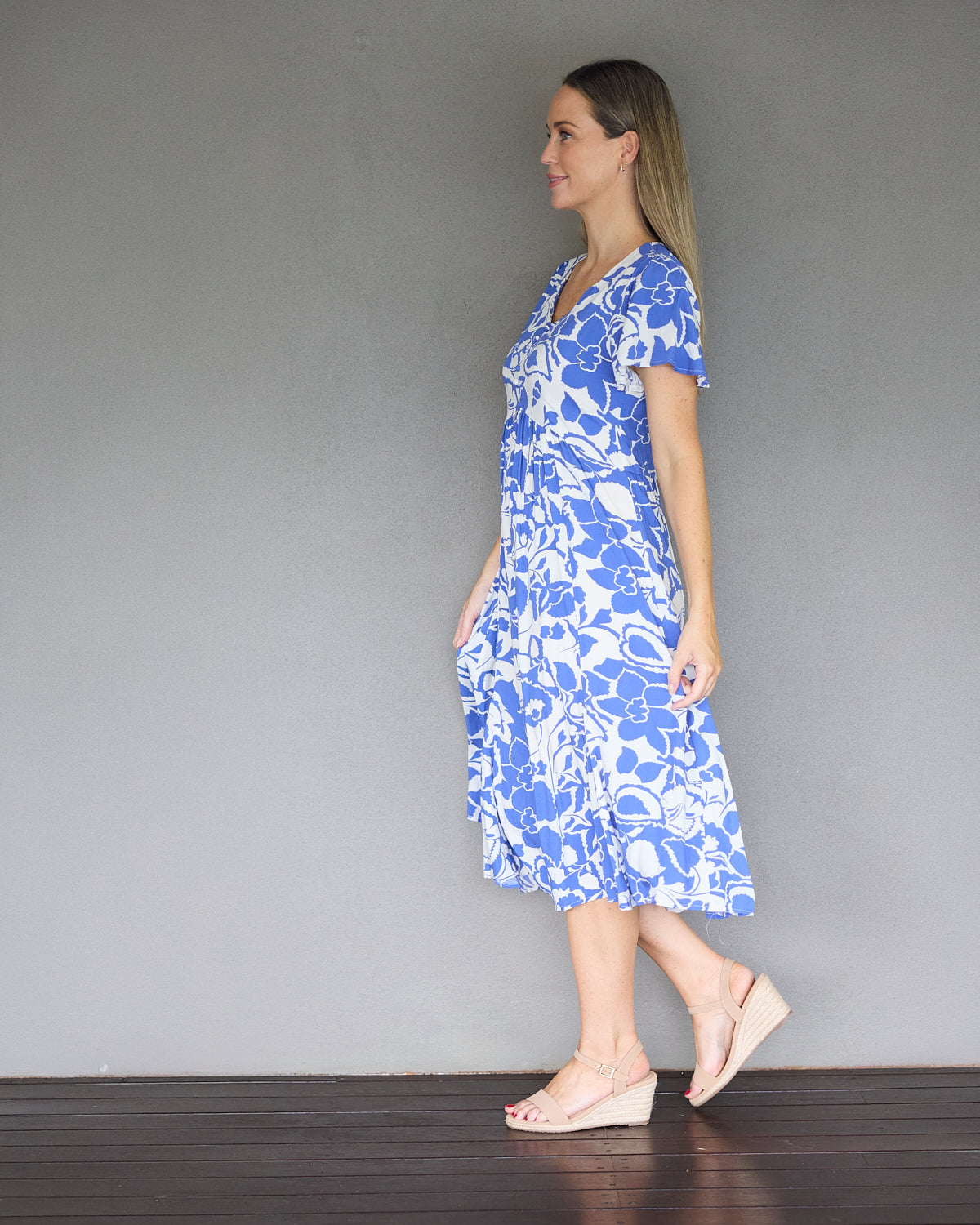 Cornwall Dress - Cobalt Garden