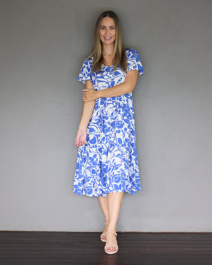 Cornwall Dress - Cobalt Garden