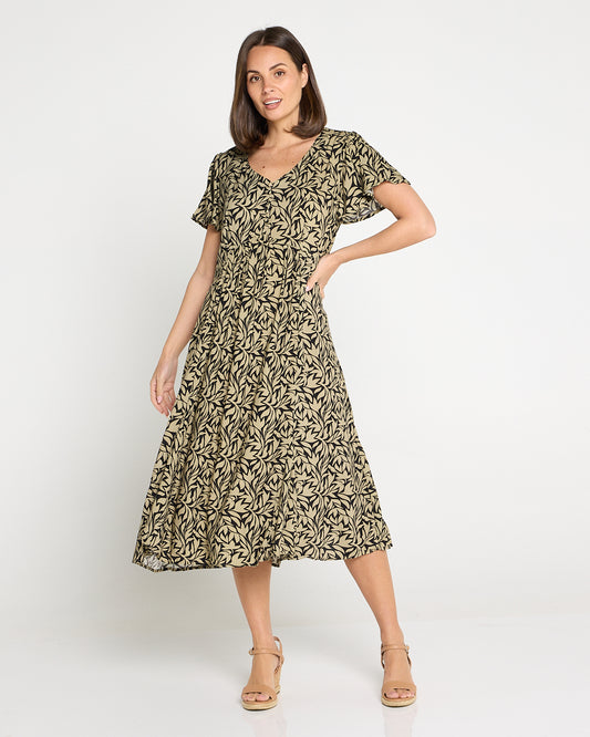 New Brighton Dress - Khaki Botanical