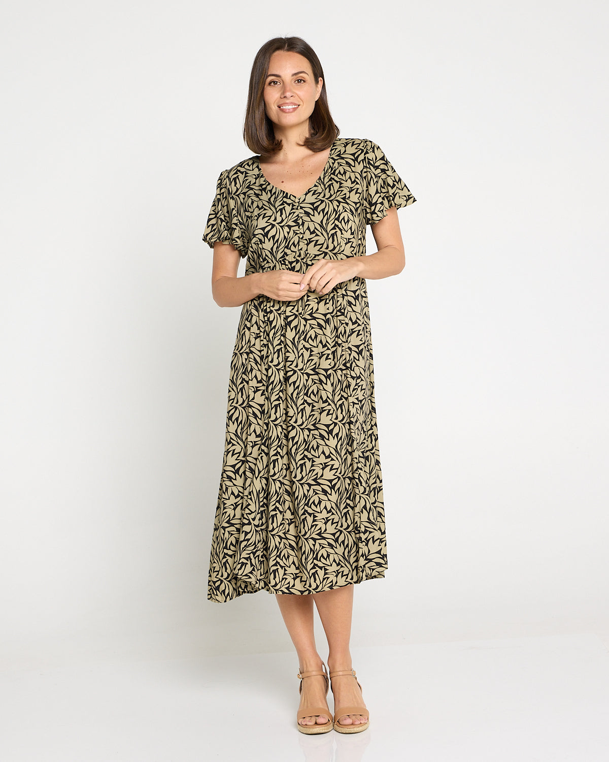 New Brighton Dress - Khaki Botanical