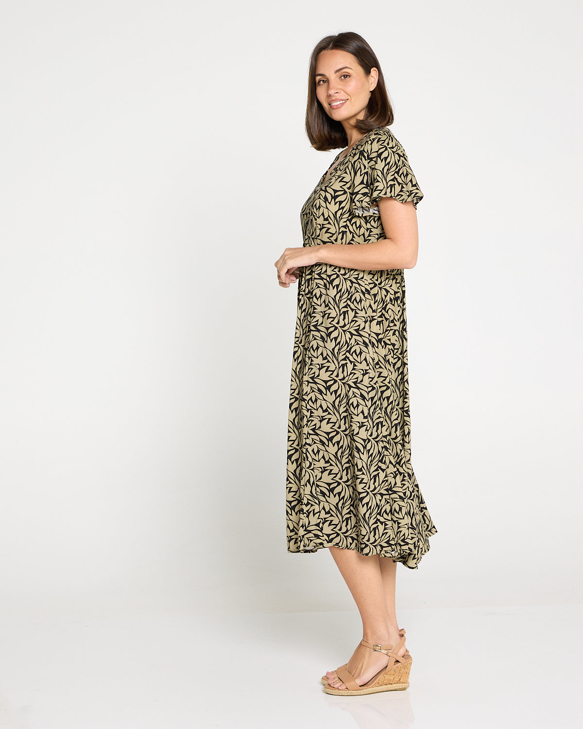 New Brighton Dress - Khaki Botanical