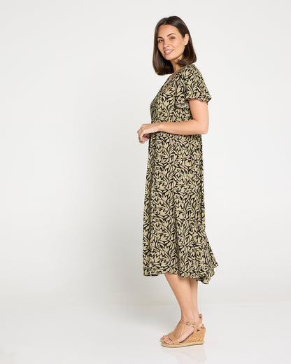 New Brighton Dress - Khaki Botanical