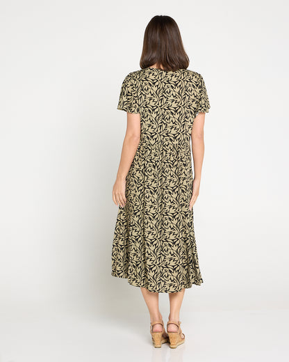 New Brighton Dress - Khaki Botanical