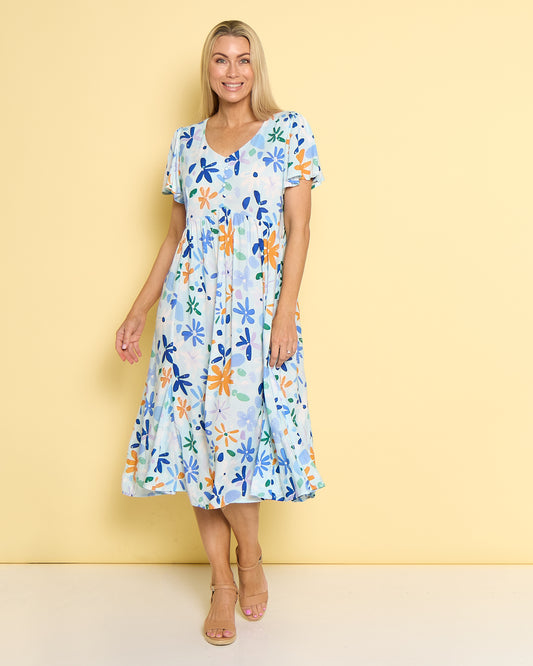 New Brighton Dress - Blue Daisies