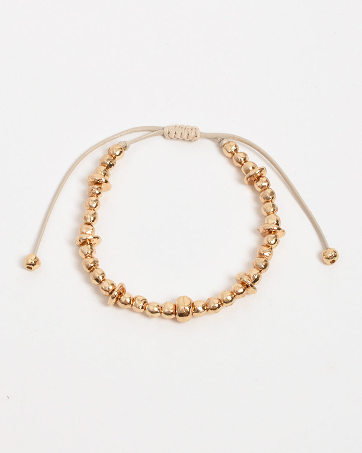 Adjustable Cord Metal Bead Bracelet - Camel