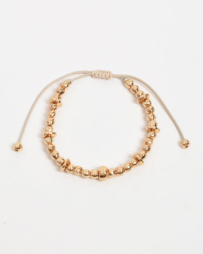 Adjustable Cord Metal Bead Bracelet - Camel