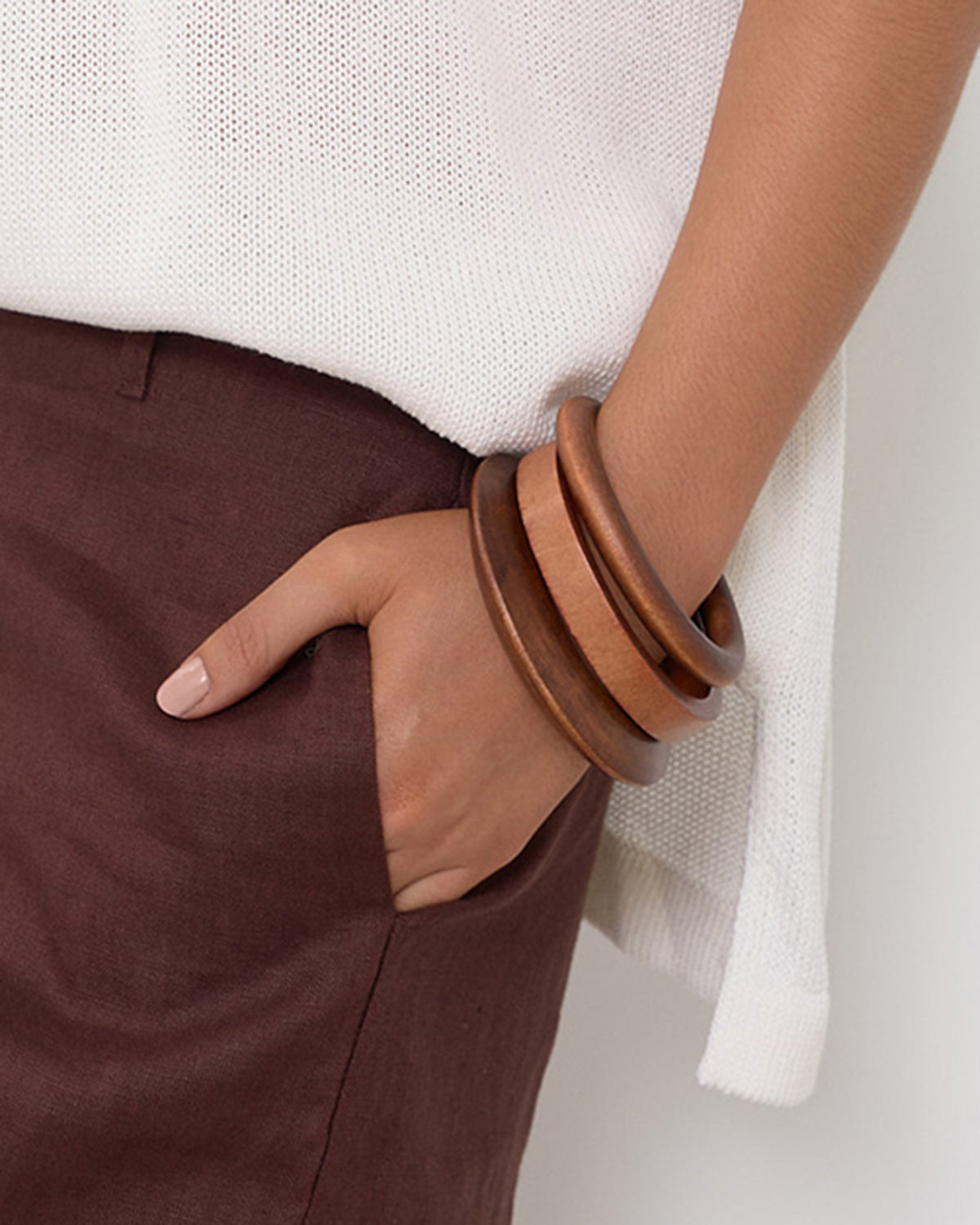 Trio Timber Bangle Set - Tan