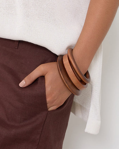 Trio Timber Bangle Set - Tan
