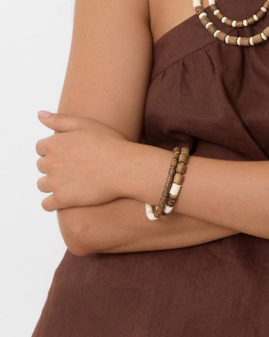 Timber and Stone Due Bracelet Set - Cream/Choc