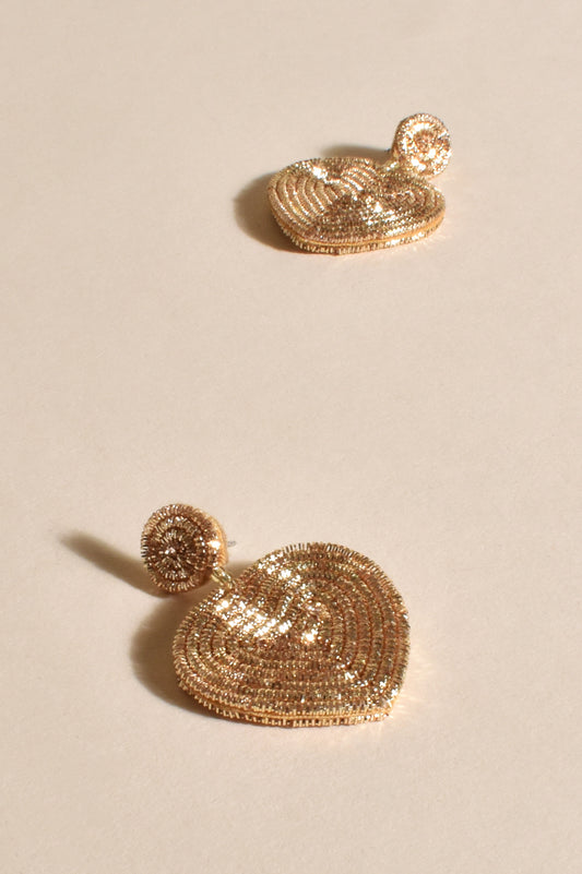 Metallic Stitch Heart Earrings - Gold