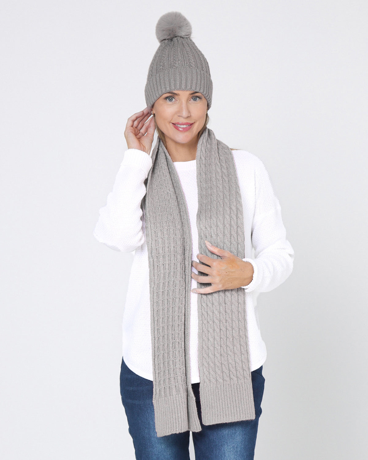 Ashland Scarf & Beanie - Silver Grey