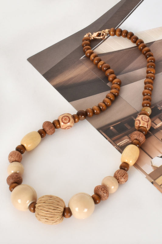 Woodstock Beaded Necklace - Brown/Natural