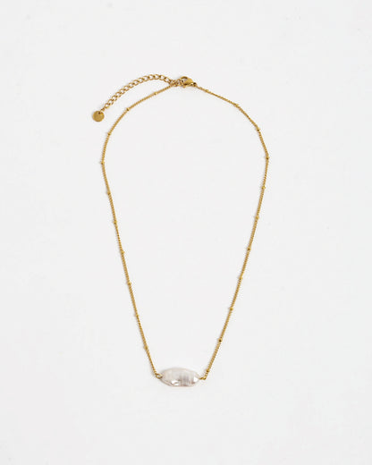 Dainty Chain Pearl Necklace - Gold/Pearl