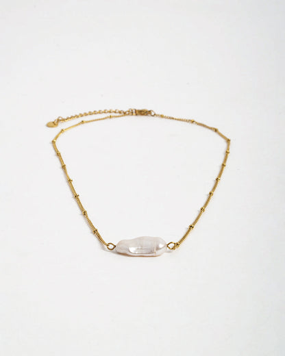 Dainty Chain Pearl Necklace - Gold/Pearl