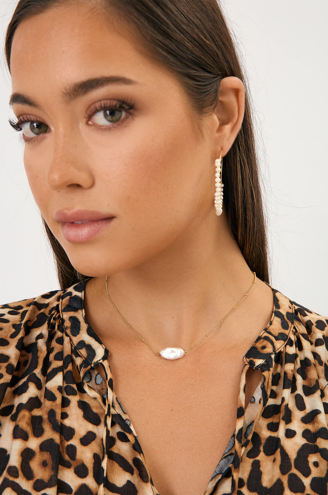 Dainty Chain Pearl Necklace - Gold/Pearl