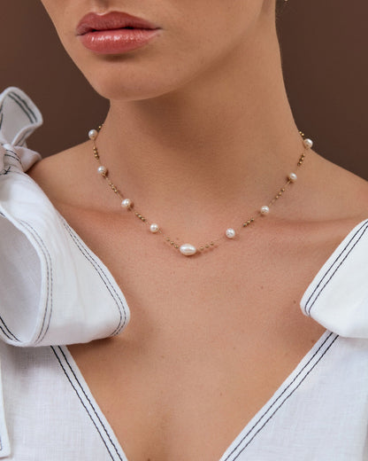 Elegant Chain Pearl Necklace - Gold/Pearl