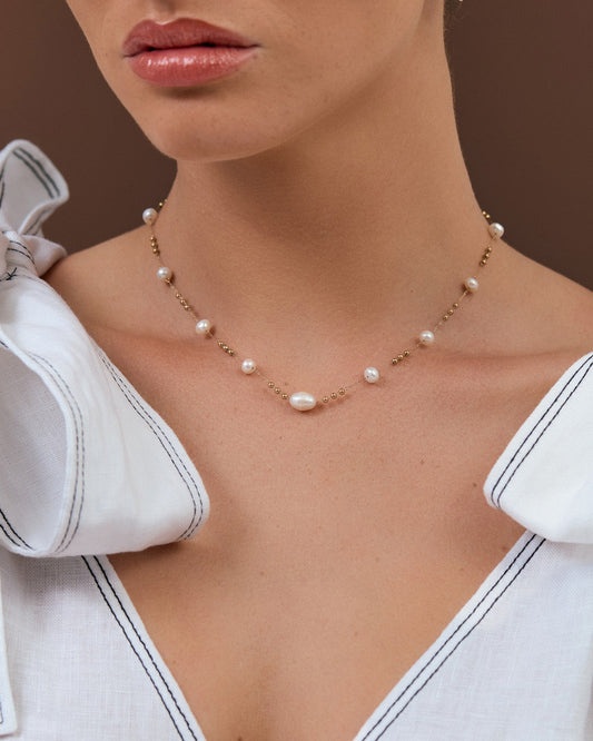 Elegant Chain Pearl Necklace - Gold/Pearl