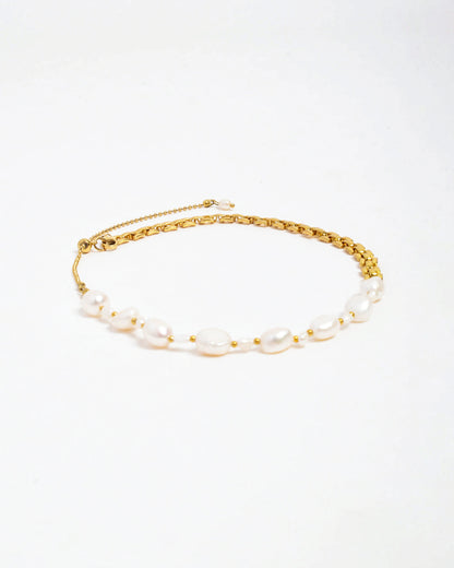 Half Chain Half Pearl Necklace - Gold/Pearl