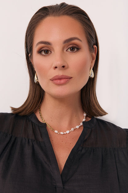 Half Chain Half Pearl Necklace - Gold/Pearl