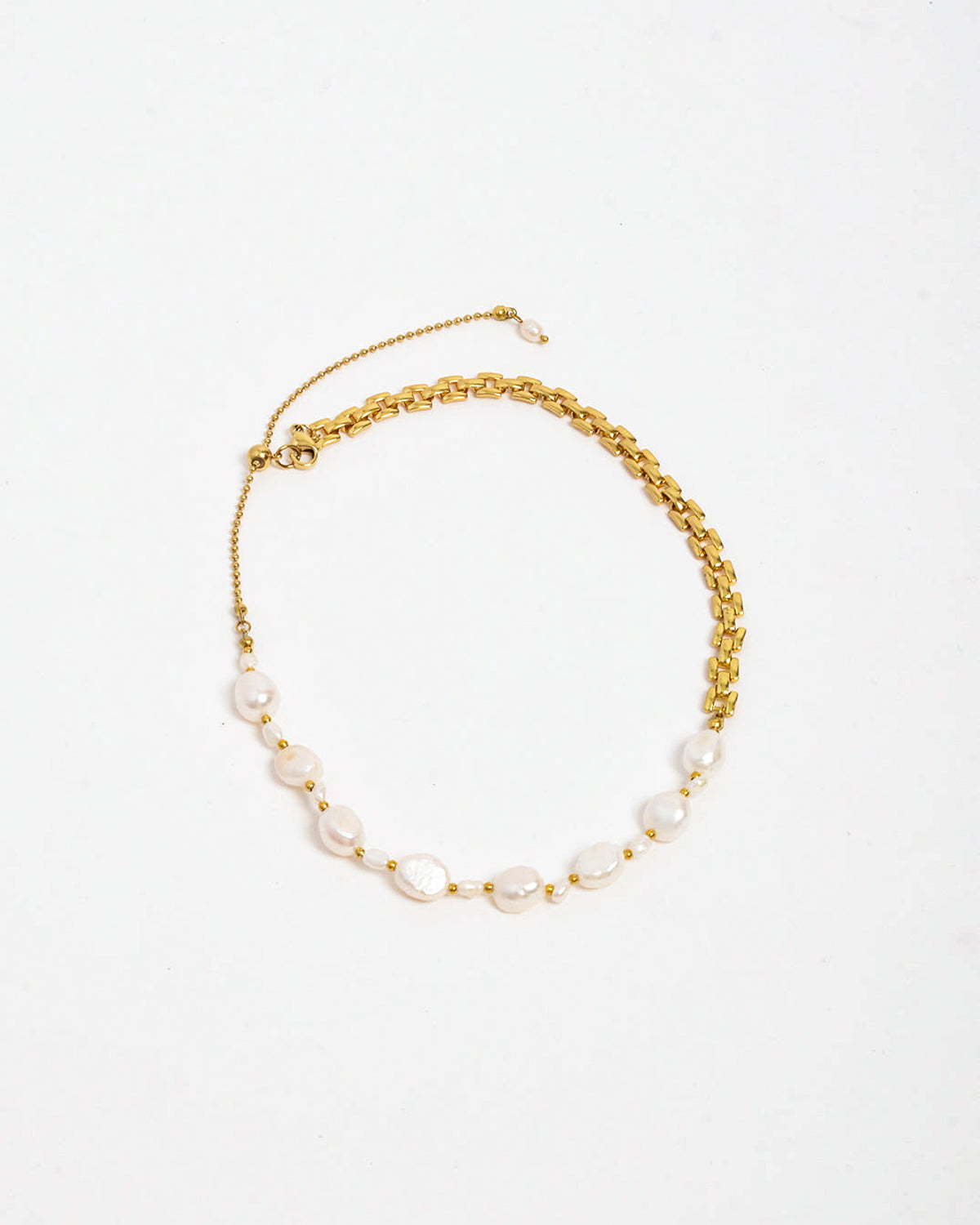 Half Chain Half Pearl Necklace - Gold/Pearl