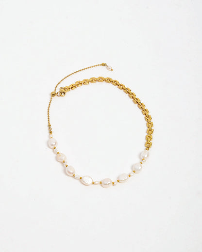 Half Chain Half Pearl Necklace - Gold/Pearl
