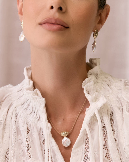 Metal Pod Pearl Drop Cord Necklace - Cream/Gold