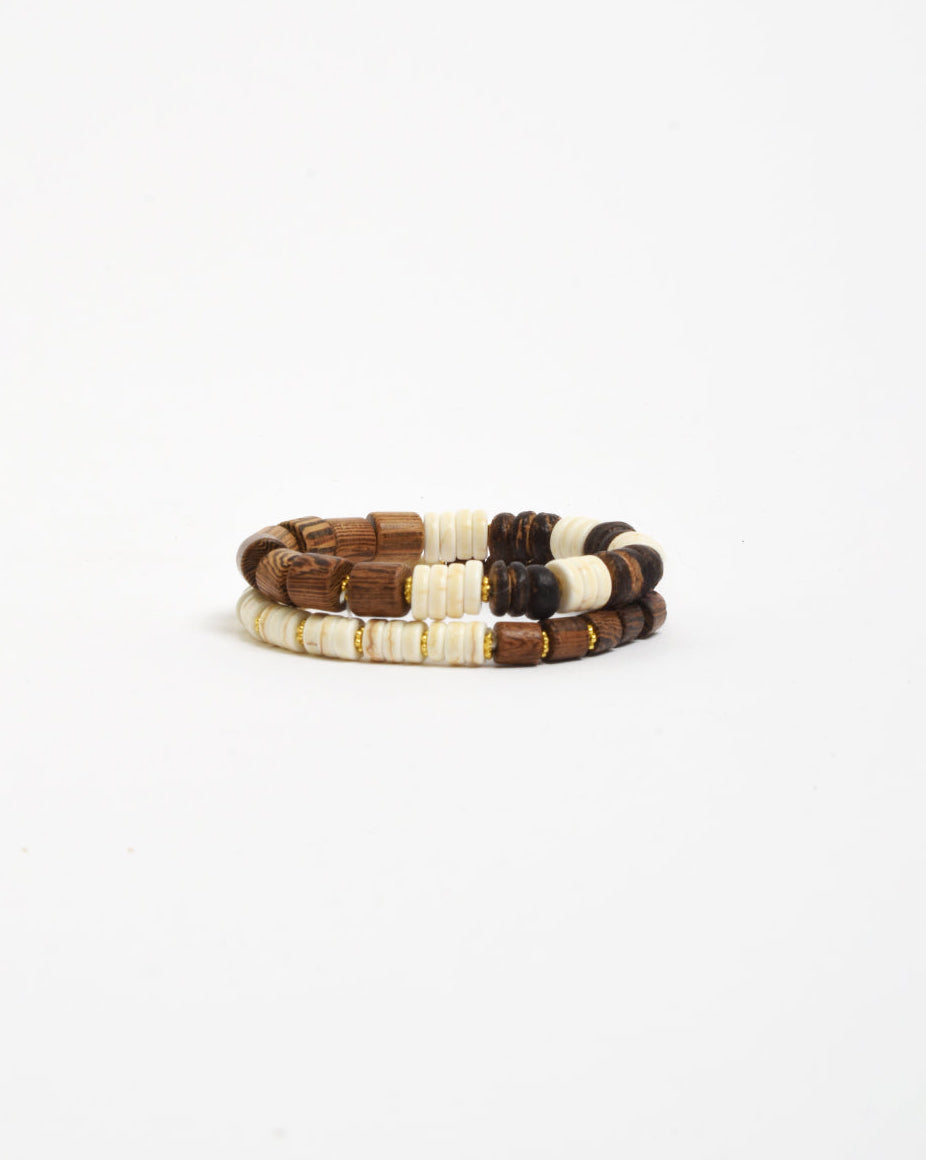 Timber and Stone Due Bracelet Set - Cream/Choc