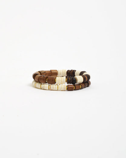 Timber and Stone Due Bracelet Set - Cream/Choc