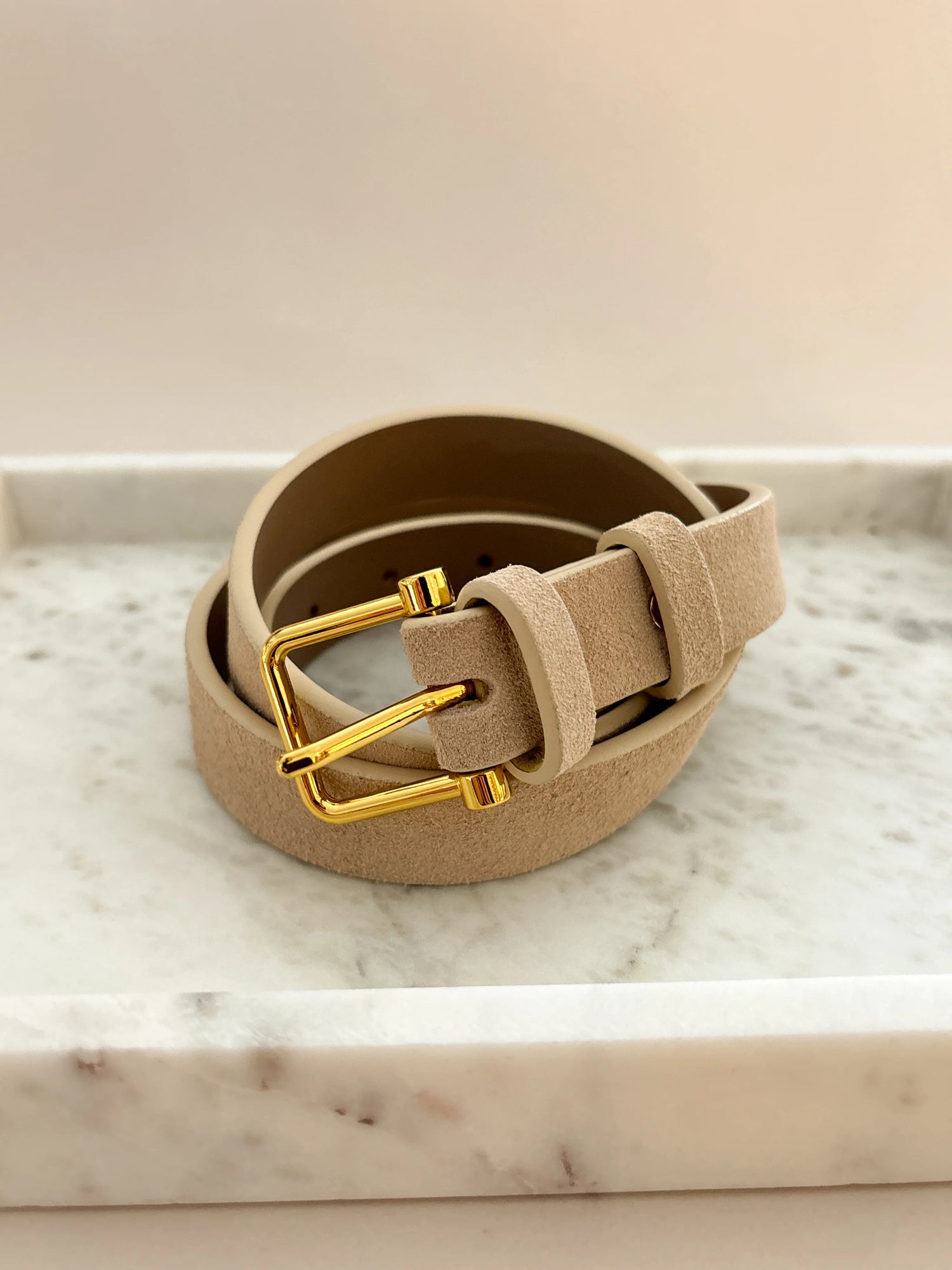 Halley Suede Buckle Belt in Stone