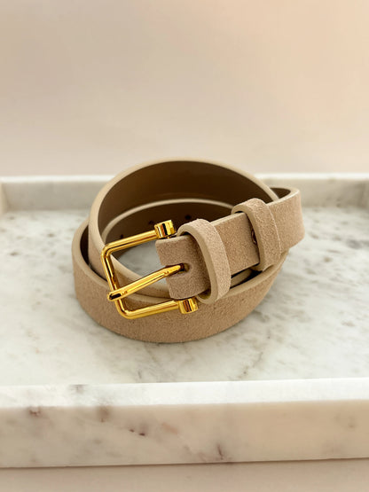 Halley Suede Buckle Belt in Stone