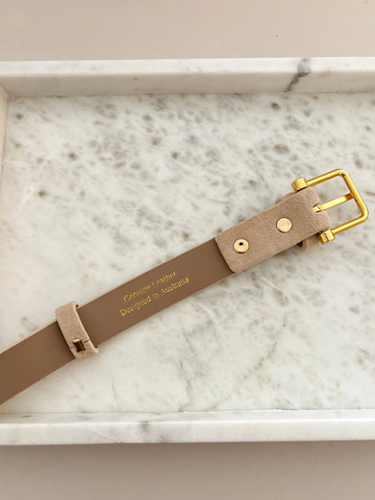 Halley Suede Buckle Belt in Stone