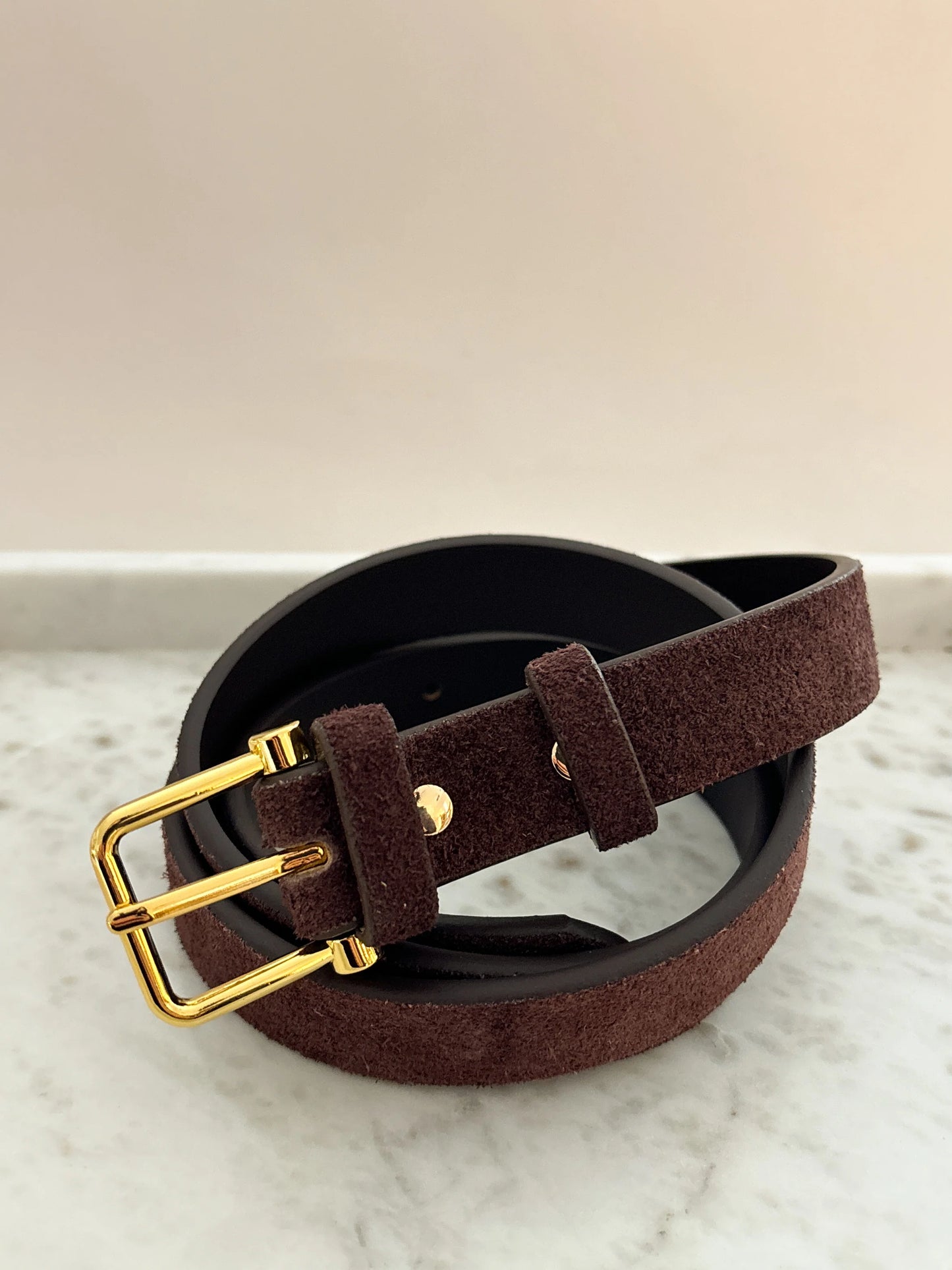 Halley Suede Buckle Belt in Brown