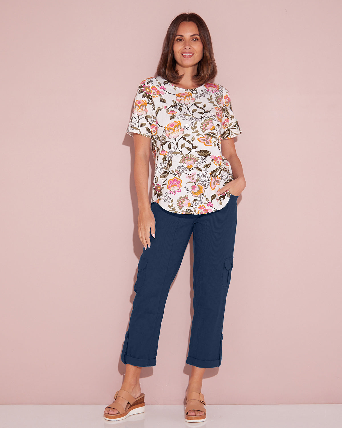 Issy Linen Blend Cargo Pants - Navy