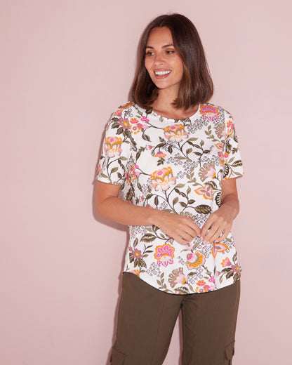 Ava Cotton & Modal Tee - Summer Jacobean Floral