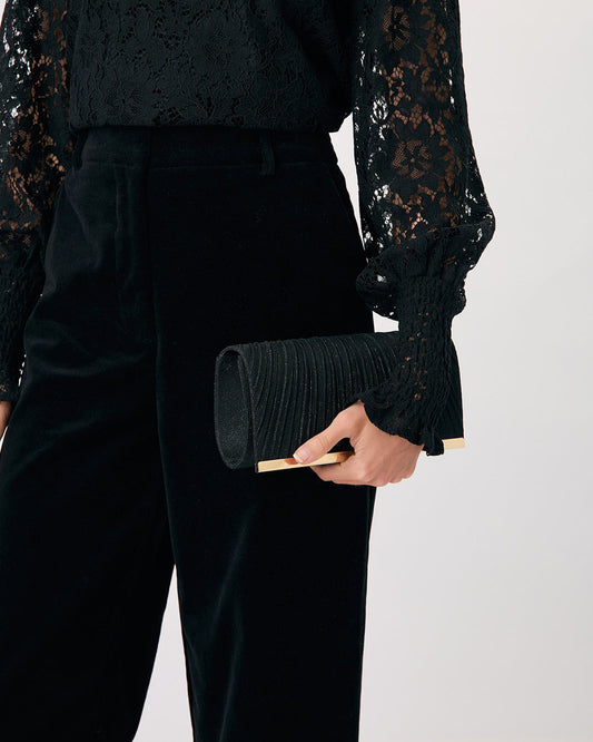 Linnie Pleat Fold Over Clutch - Black/Gold