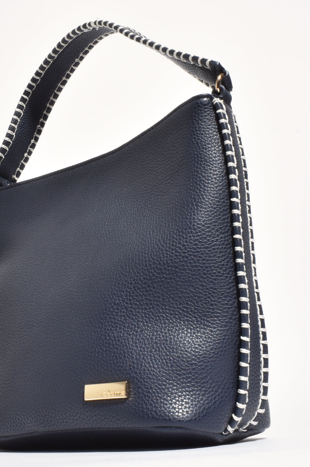 Stevie Blanket Stitch Bucket Bag – Navy & White